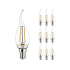 Fordelspakning 10x Noxion Lucent LED E14 Böjd topp Mignon filament klar 2.5W 250lm - 827 ekstra varm hvit | erstatter 25W