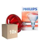 Fordelspakning 10x Philips BR125 IR 150W E27 230-250V rød